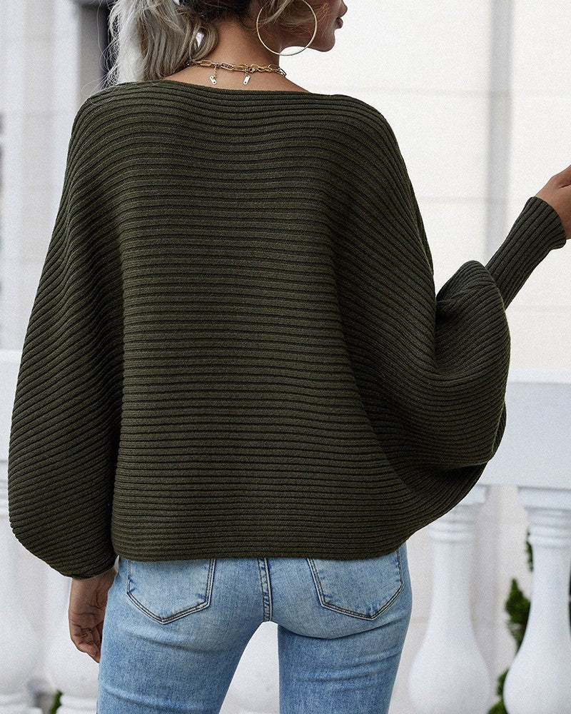 Long Batwing Sleeve Oversized Sweater Casual Crewneck Loose Ribbed Knit Pullover Tops