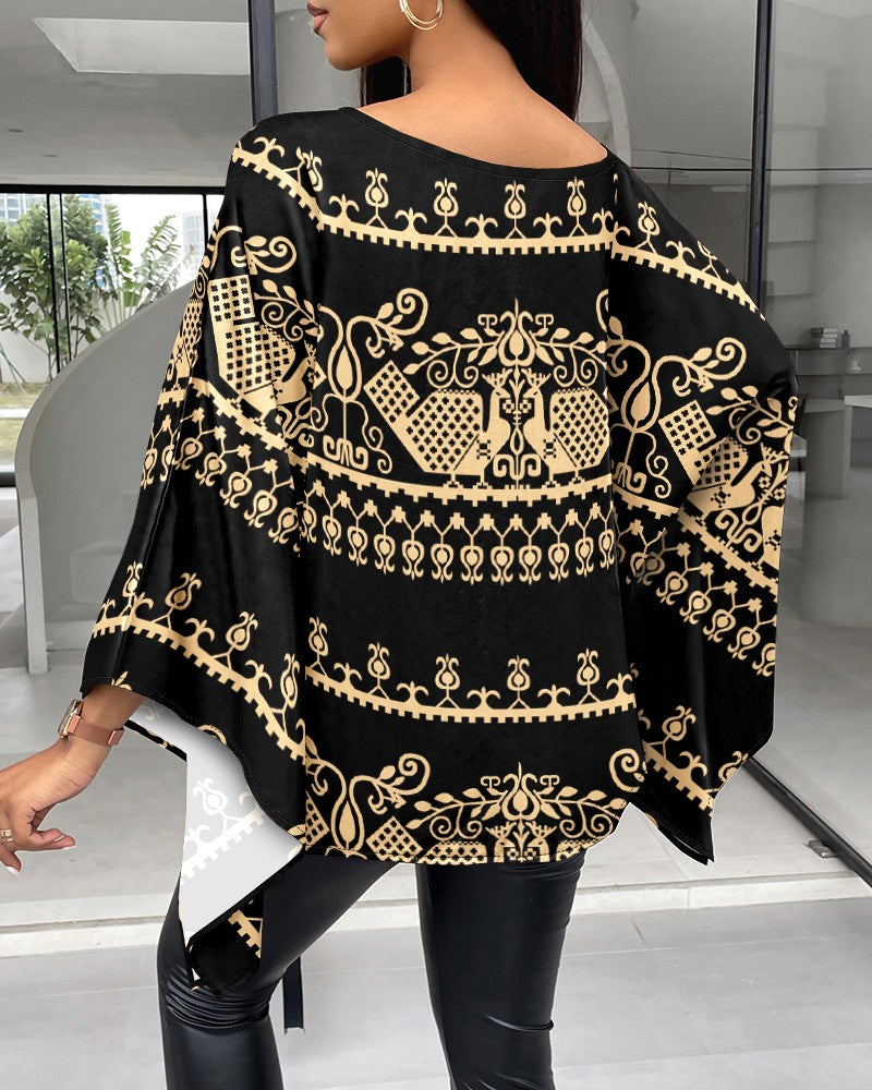 Tribal Print Batwing Sleeve Top