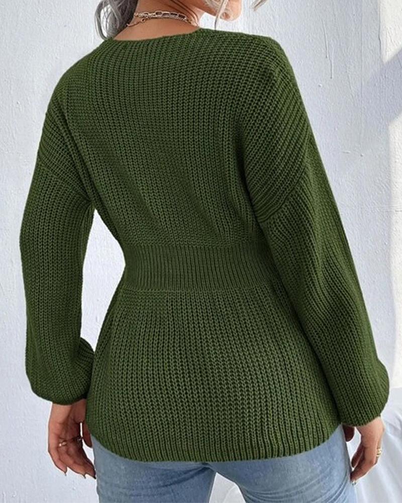 Lantern Sleeve Chunky Knit Sweater