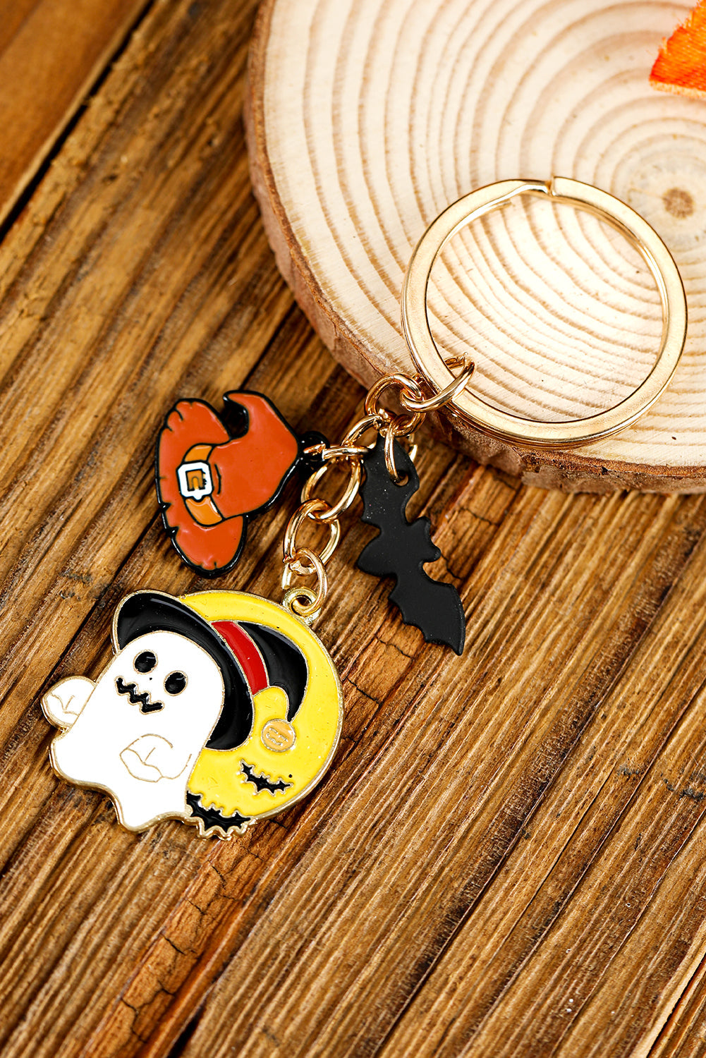 Yellow Halloween Ghost Bat Witch Hat Pendant Key Chain