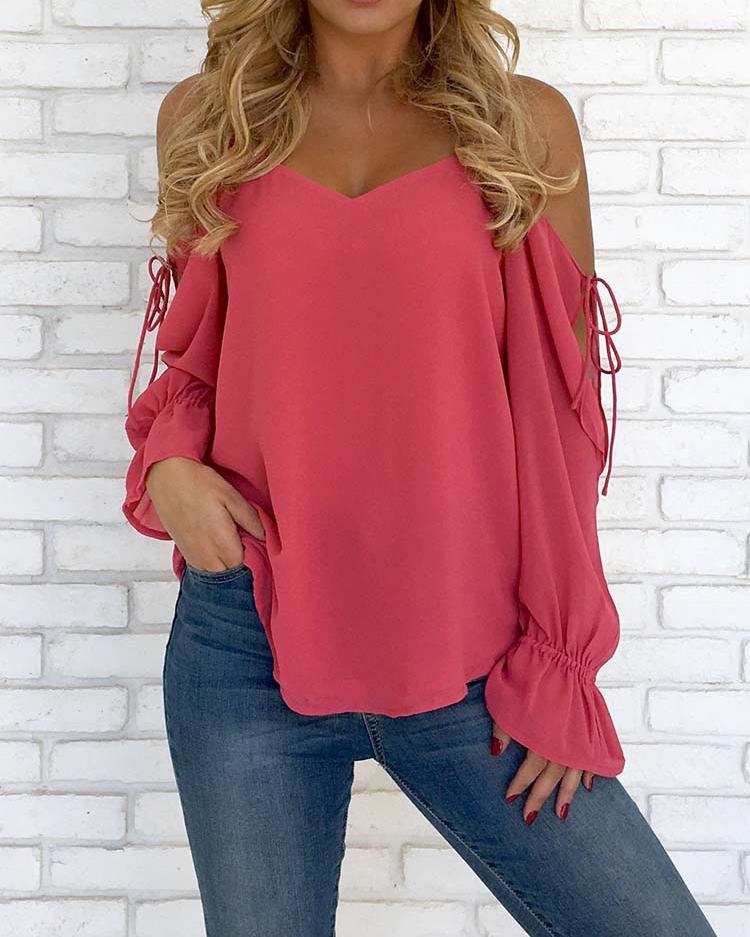 Spaghetti Strap Open Shoulder Casual Blouse