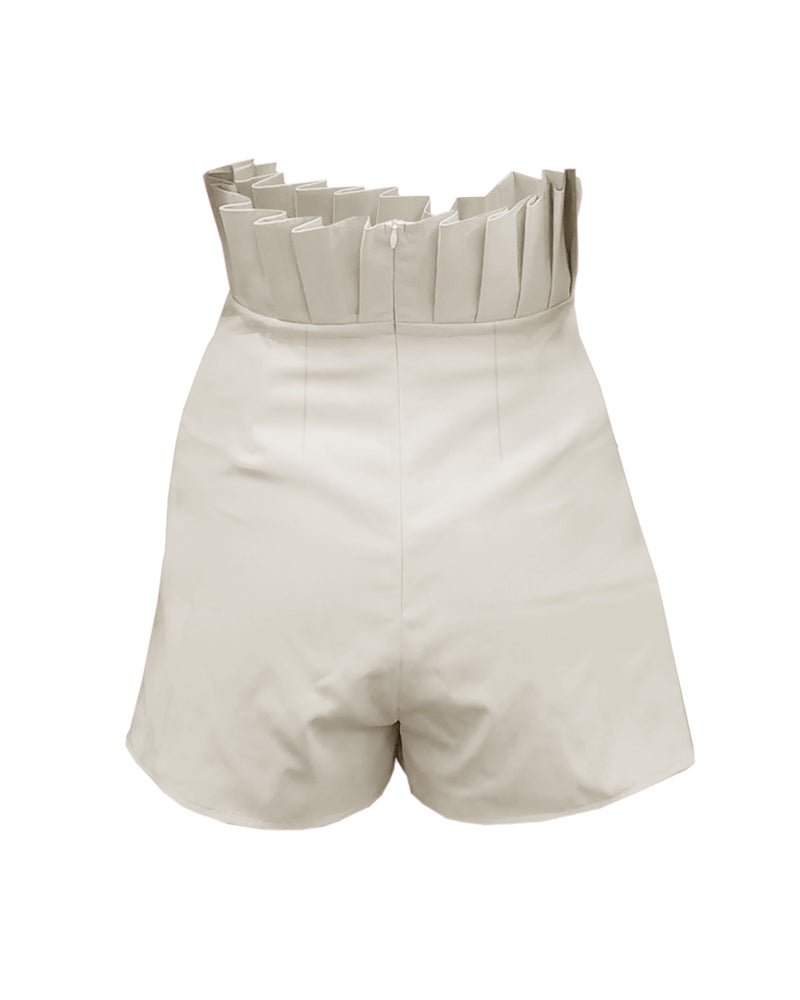 Ruffle Hem Ruched High Waist Shorts