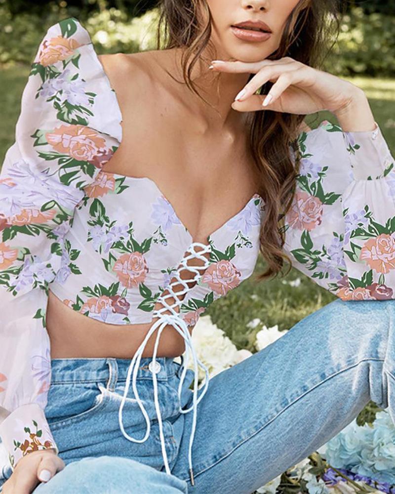 Square Neck Floral Corset Top