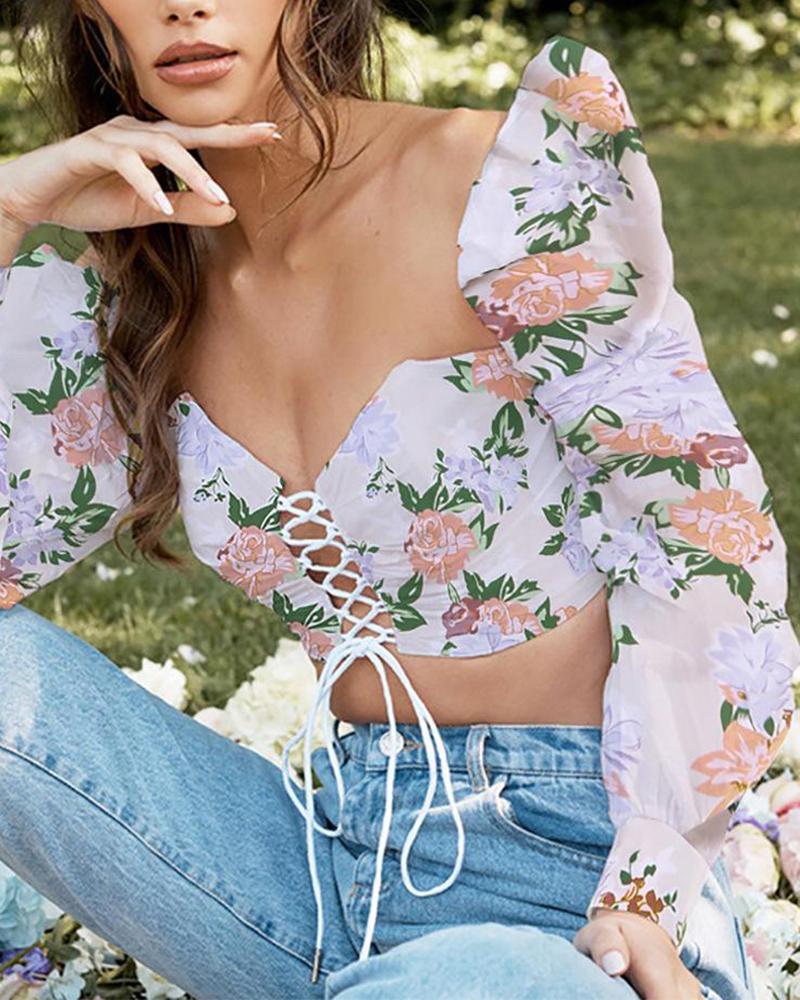 Square Neck Floral Corset Top