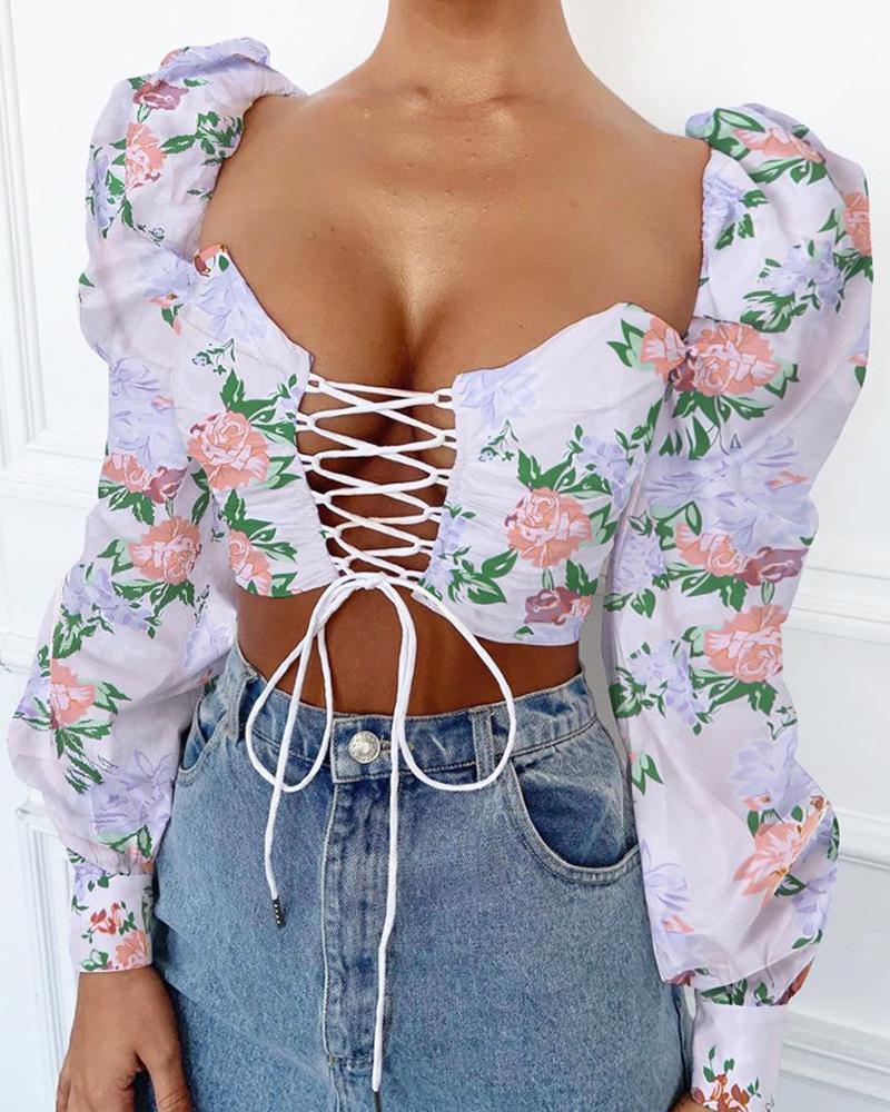 Square Neck Floral Corset Top