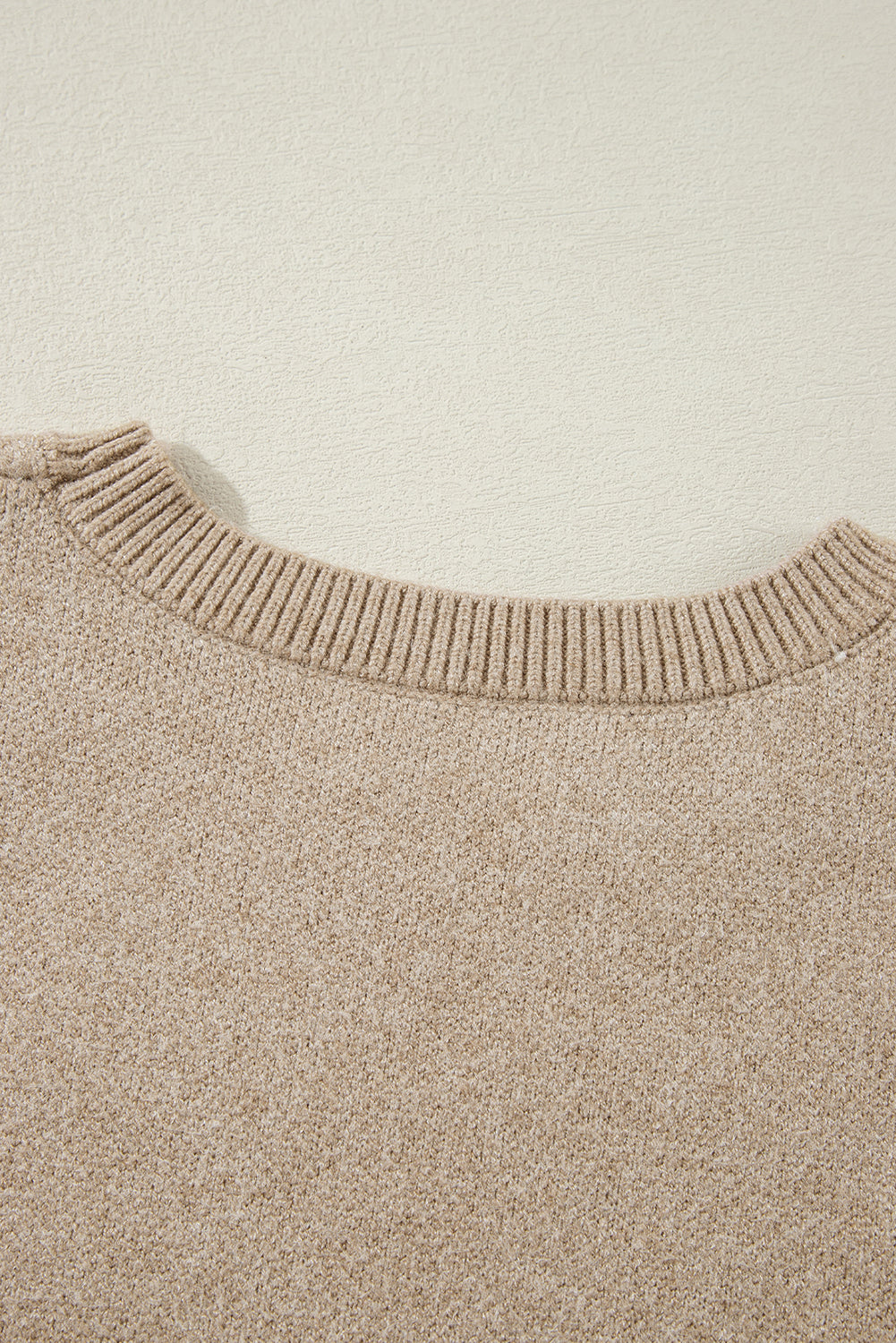 Parchment Flower Pattern Ribbed Trim Crew Neck Sweater