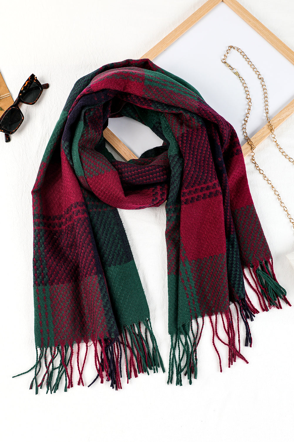 Racing Red Classic Christmas Plaid Fringed Scarf