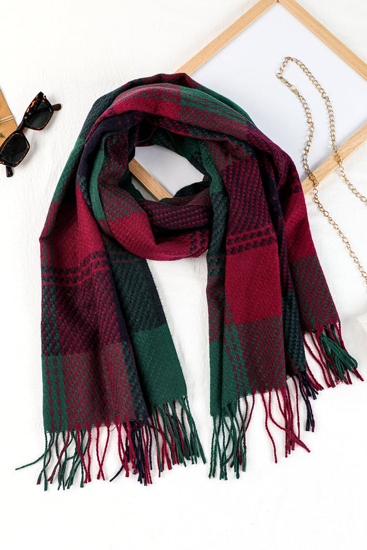 Racing Red Classic Christmas Plaid Fringed Scarf