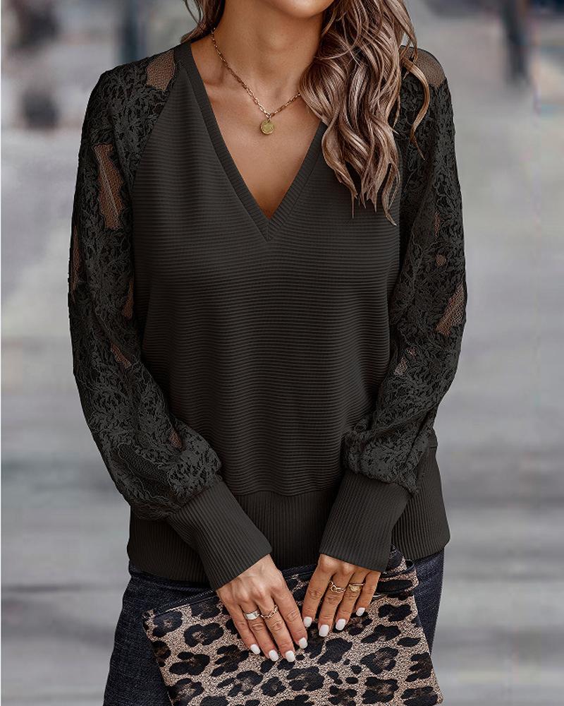 Contrast Lace Long Sleeve Top