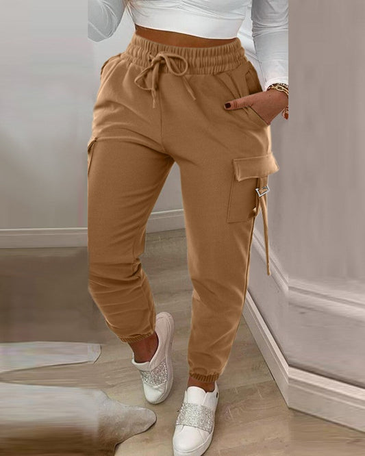 Drawstring Buckled Cuffed Cargo Pants