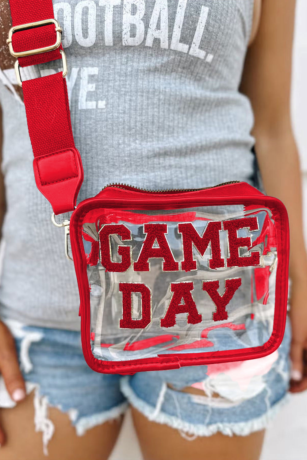 White GAME DAY Rugby Football Clear Shoulder Bag