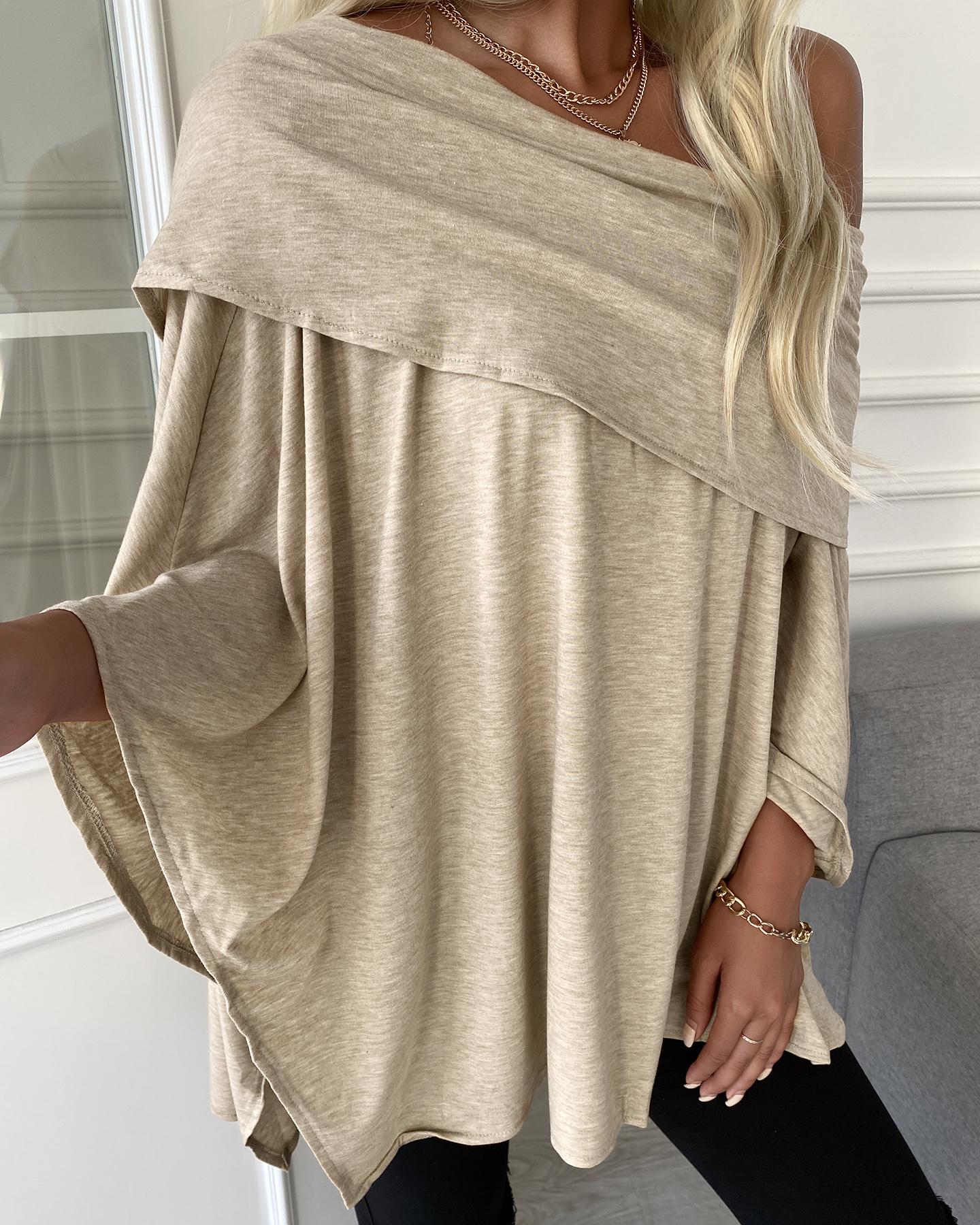 Off Shoulder Long Sleeve Plain Top