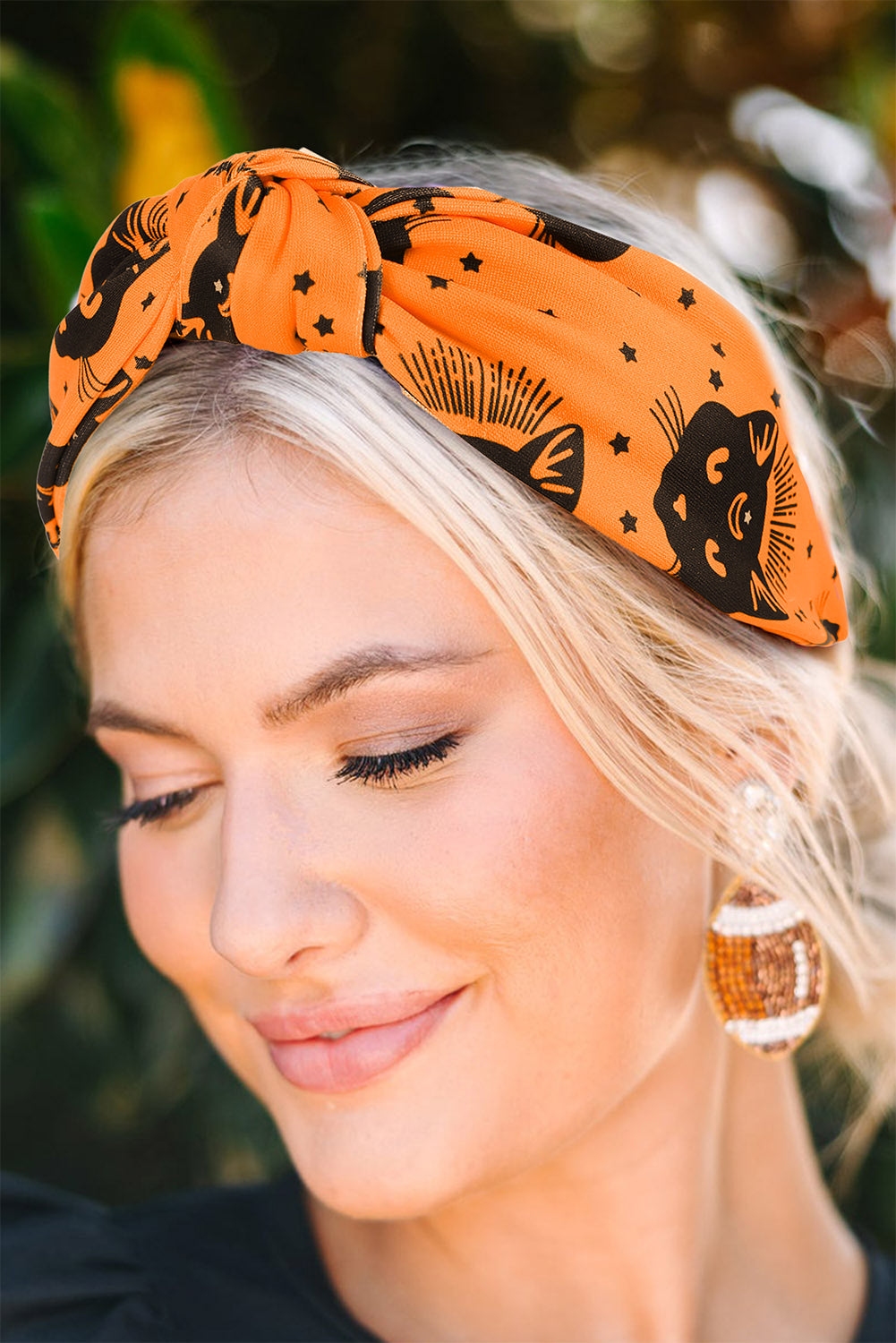 Orange Halloween Plaid/Cat Print Knotted Headband