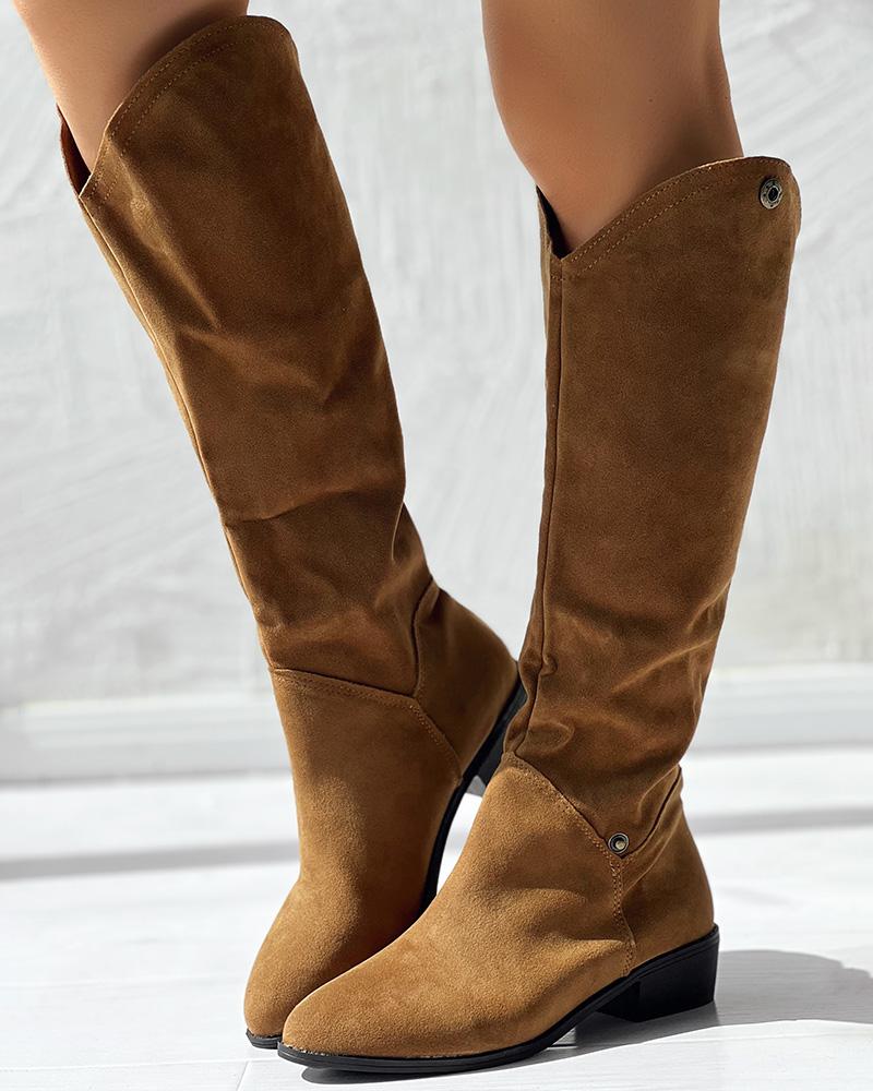 Snap Button Chunky Heel Cowboy Style Boots