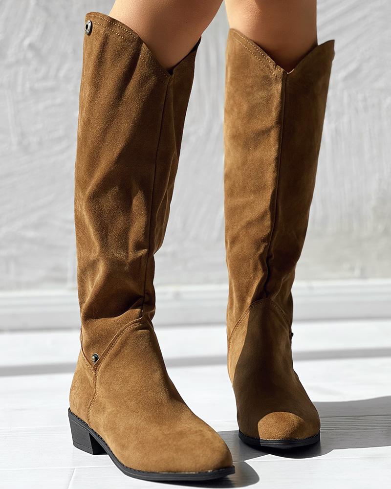 Snap Button Chunky Heel Cowboy Style Boots