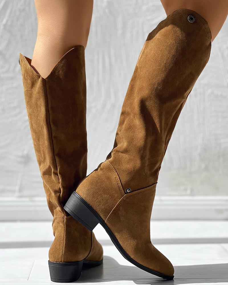 Snap Button Chunky Heel Cowboy Style Boots