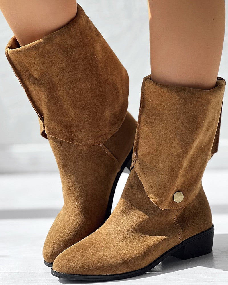 Snap Button Chunky Heel Cowboy Style Boots