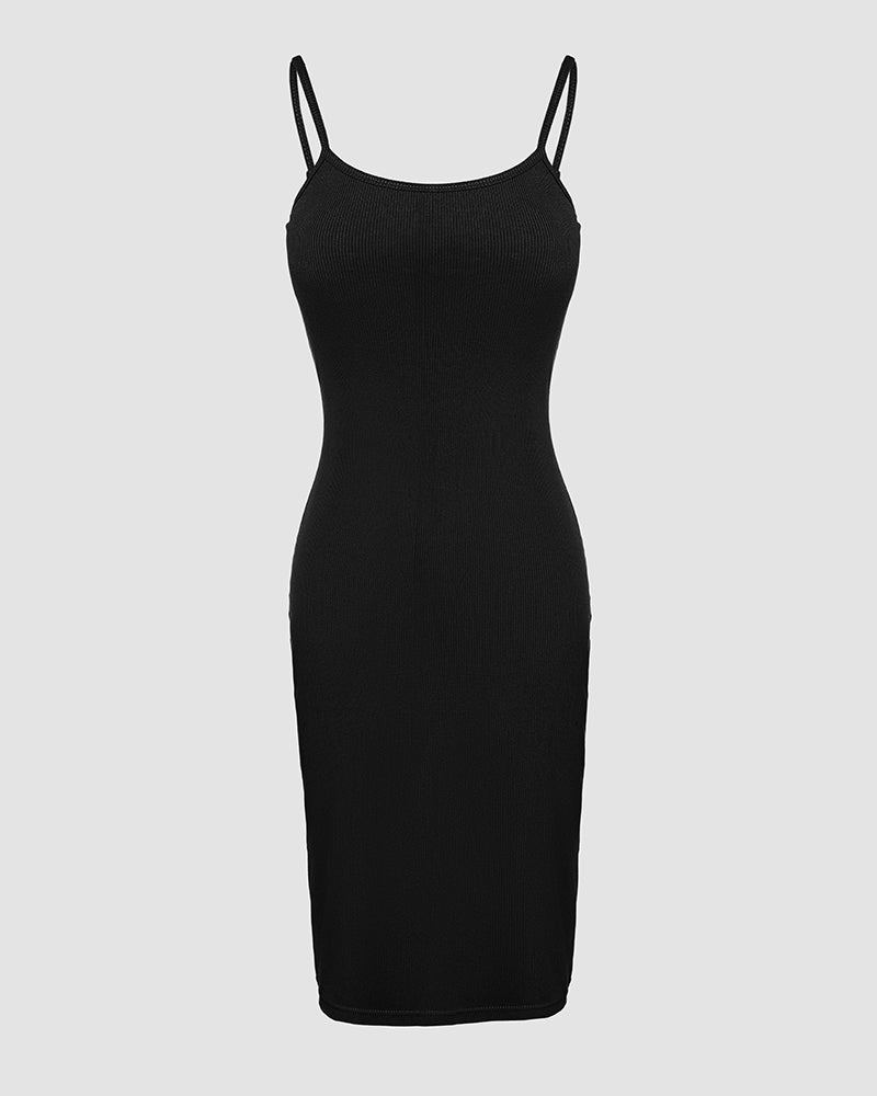 Shapewear Dress Bodycon Midi Dress Built in Bra Summer Casual Tummy Control Slip Dress with Adjustable Straps