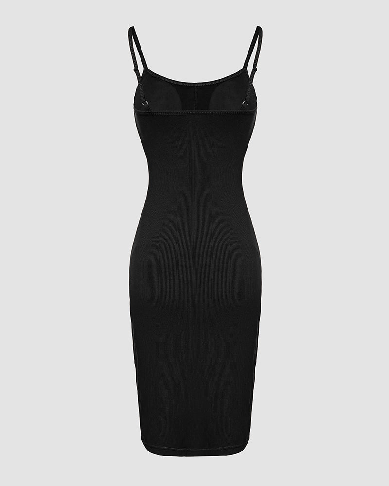 Shapewear Dress Bodycon Midi Dress Built in Bra Summer Casual Tummy Control Slip Dress with Adjustable Straps