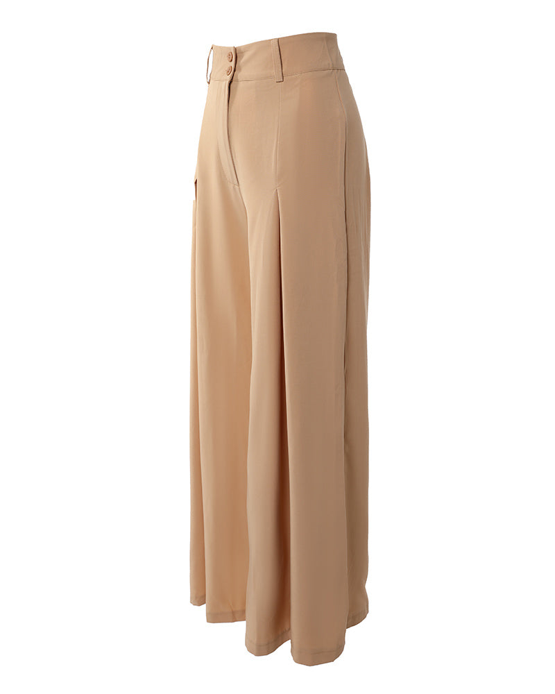 High Waist Ruched Wide Leg Pants Without Belt