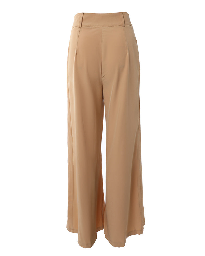 High Waist Ruched Wide Leg Pants Without Belt