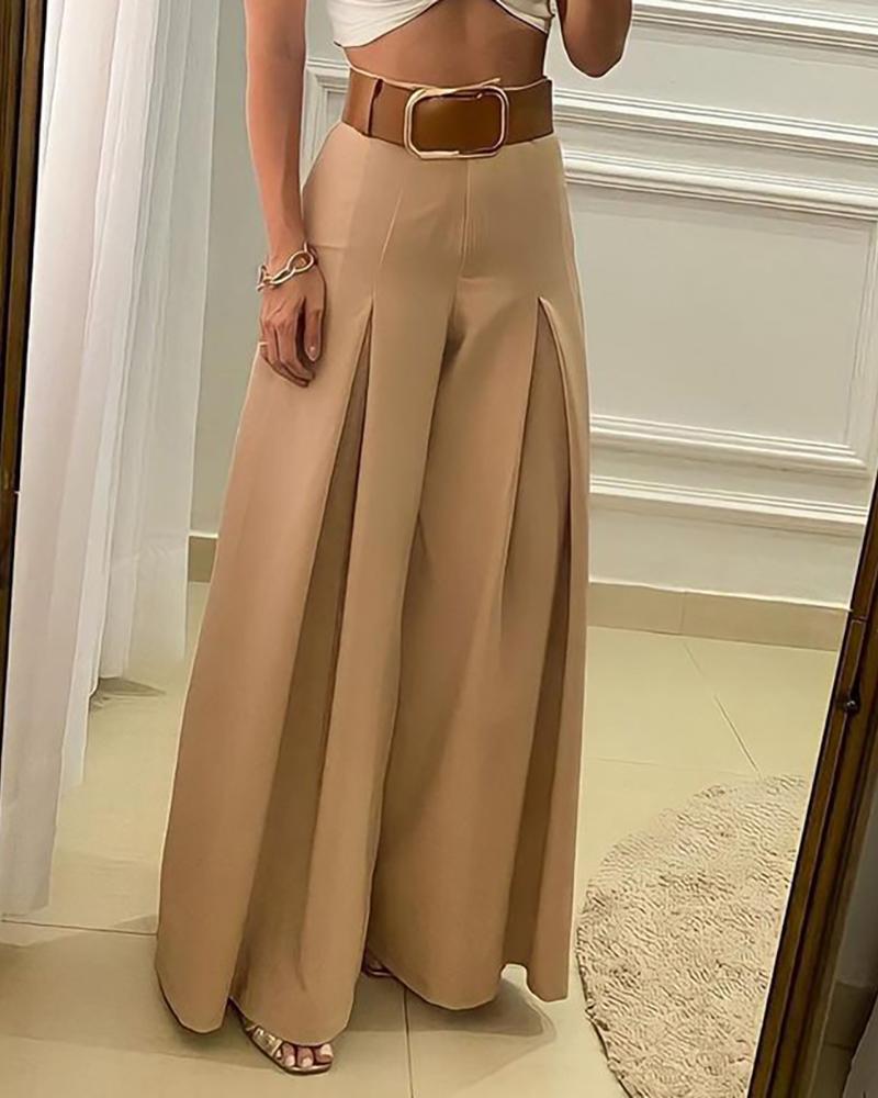 High Waist Ruched Wide Leg Pants Without Belt