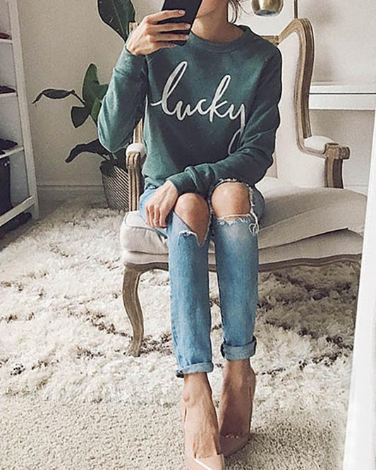 Letter Print Crew Neck Sweatshirt