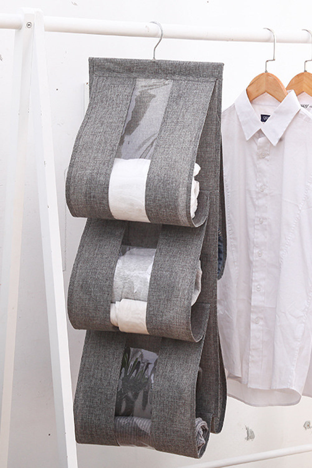 Gray Hanging Cotton Linen Storage Bag