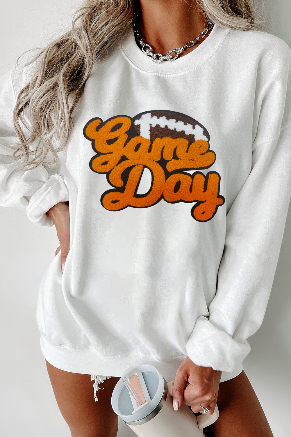 White TEXAS Graphic Drop Shoulder Crewneck Sweatshirt