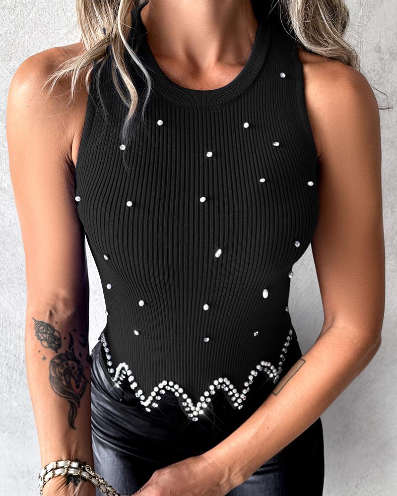 Studded Asymmetrical Hem Knit Tank Sweater