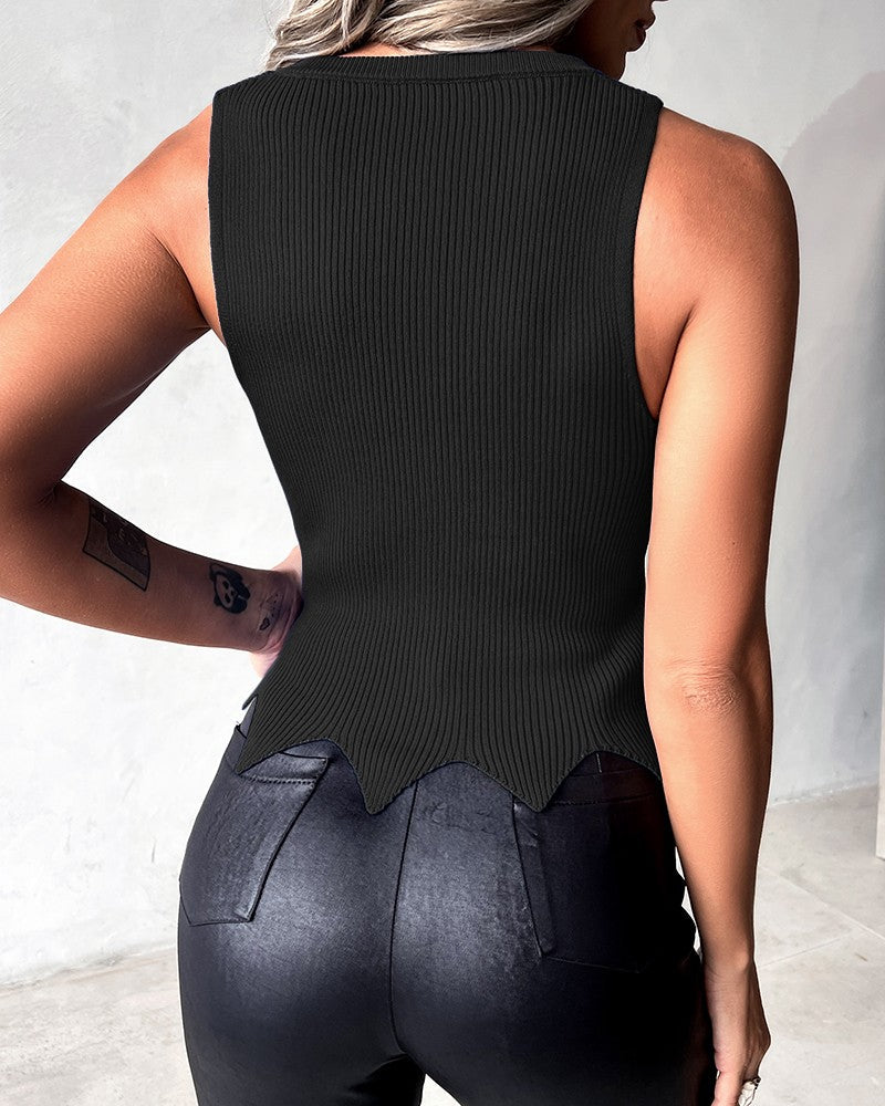 Studded Asymmetrical Hem Knit Tank Sweater