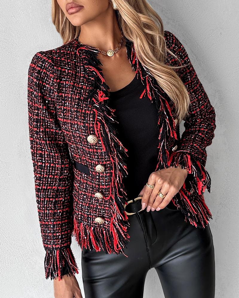 Tassel Design Buttoned Tweed Coat