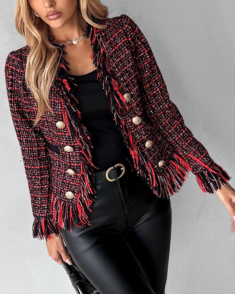 Tassel Design Buttoned Tweed Coat