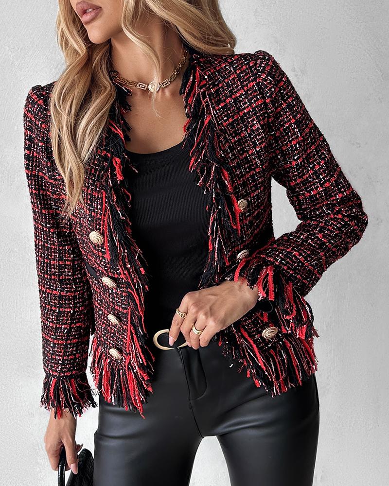 Tassel Design Buttoned Tweed Coat