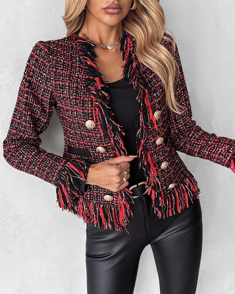 Tassel Design Buttoned Tweed Coat