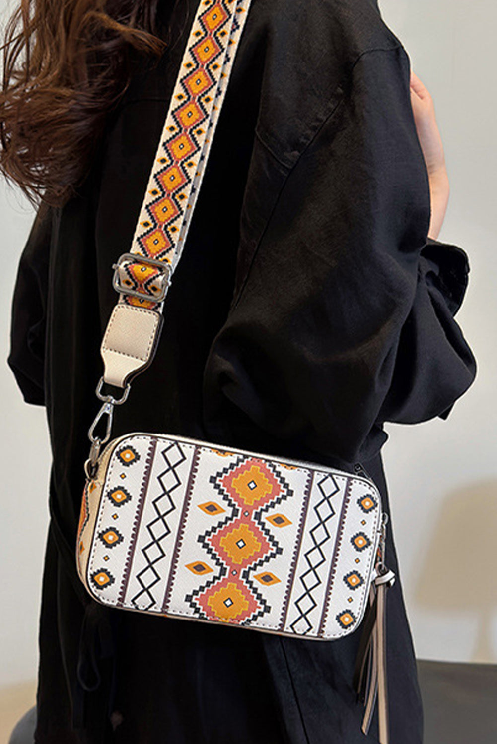 White Western Aztec Print PU Leather Square Single Shoulder Bag