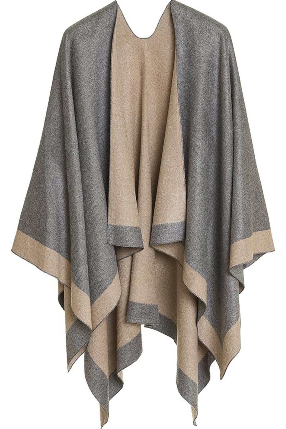 Dark Grey Color Block Wrap Shawl