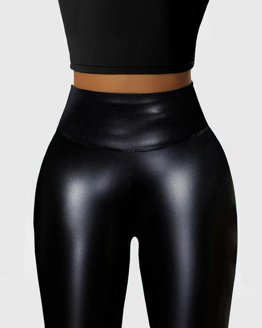 PU Leather High Waist Thermal Warm Fleece Lined Leggings