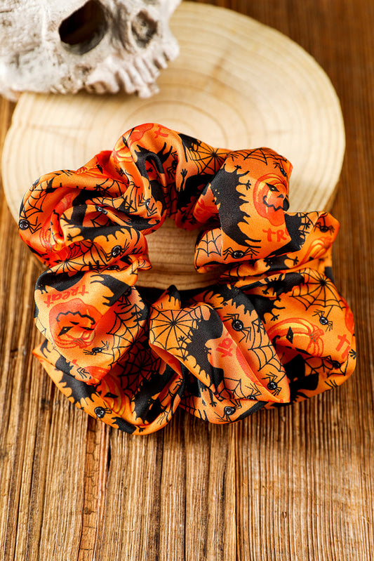 Black Halloween Pattern Print Hair Scrunchie