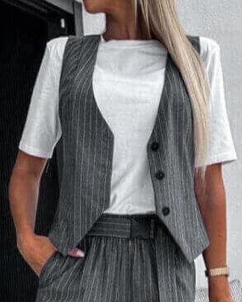 Striped Asymmetrical Vest Top & Cuffed Pants Set