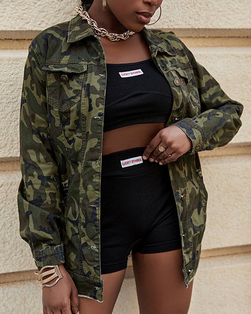 Camouflage Print Buttoned Pocket Design Jacket