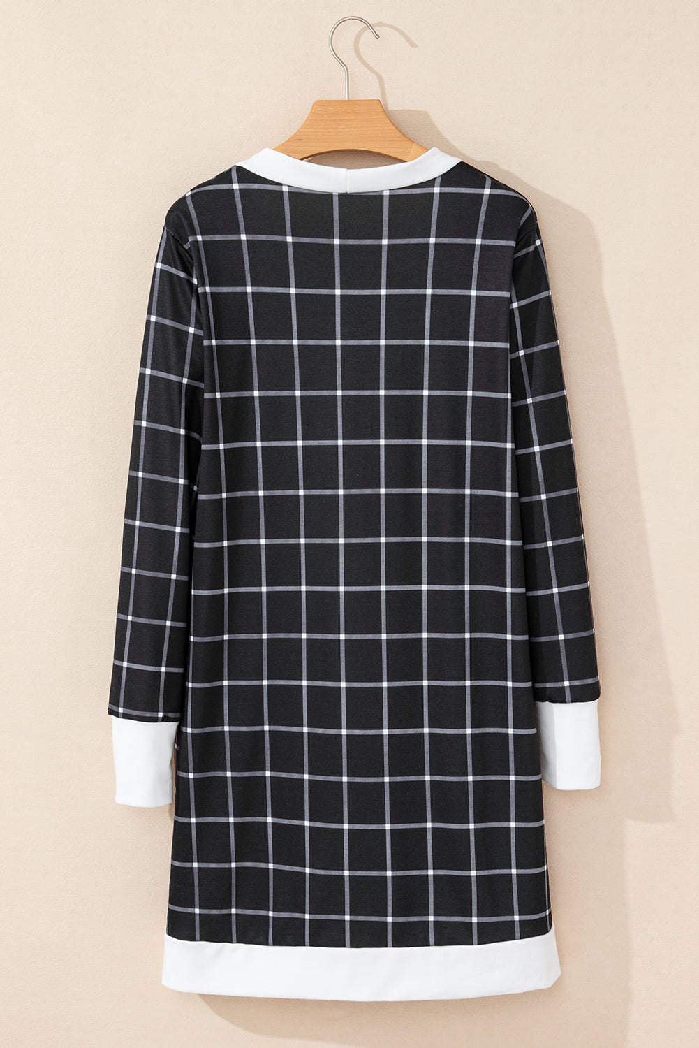 Black Plaid Colorblock Edge Open Cardigan with Pocket