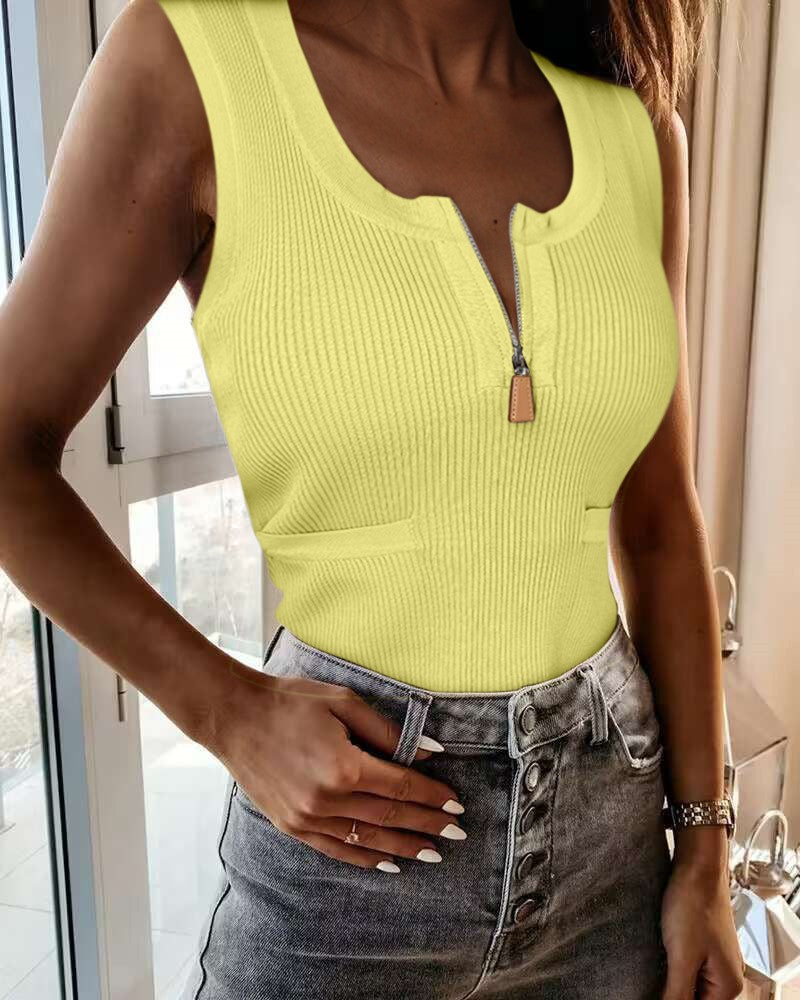 Zipper Pocket Design Knit Tank Top