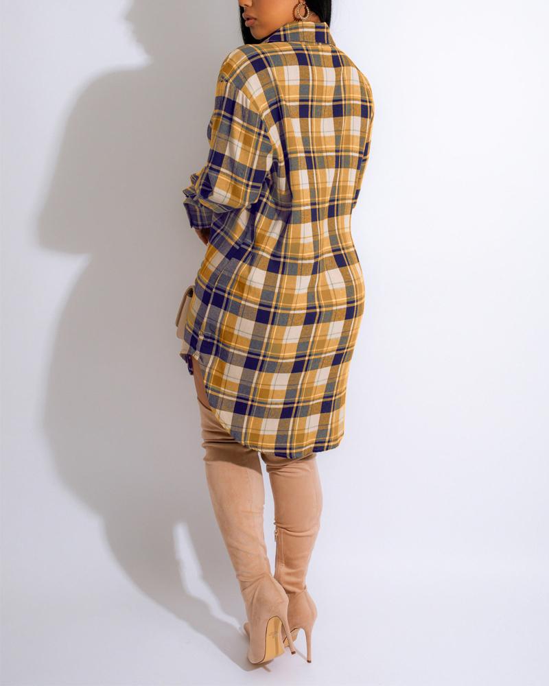 Plaid Print Long Sleeve Button Down Shirt Dress