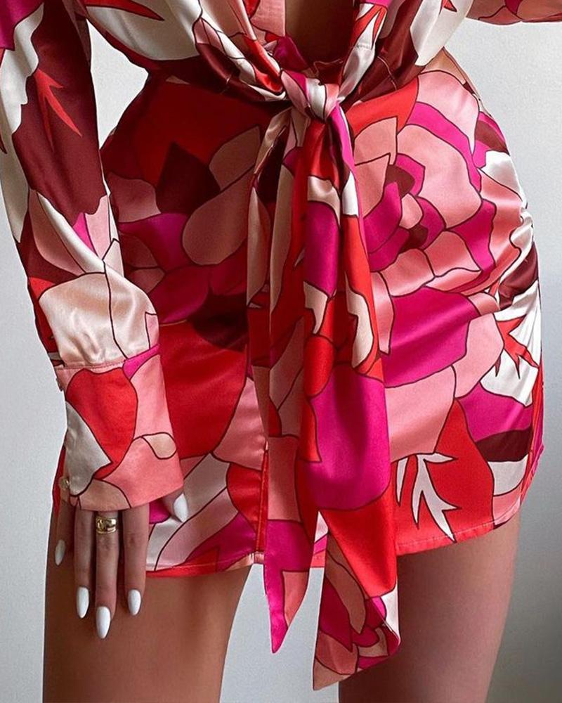 Abstract Print Tied Detail Shirt Dress