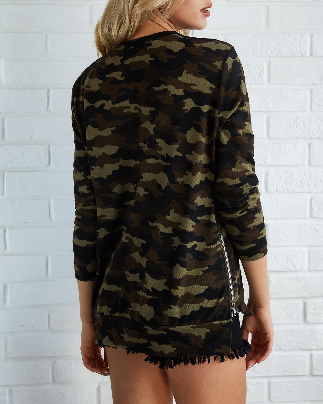 Stylish Camouflage Print Flannel Top