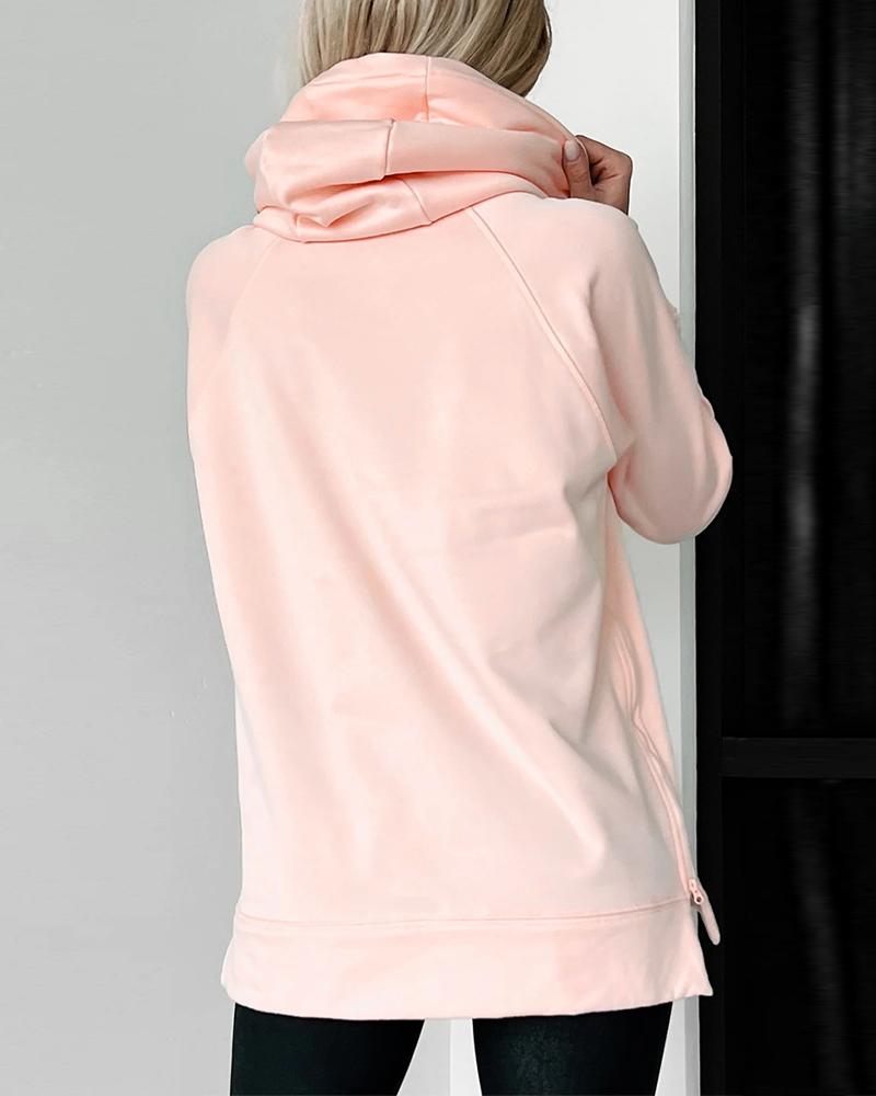 Zipper design Slit Long Sleeve Hoodie