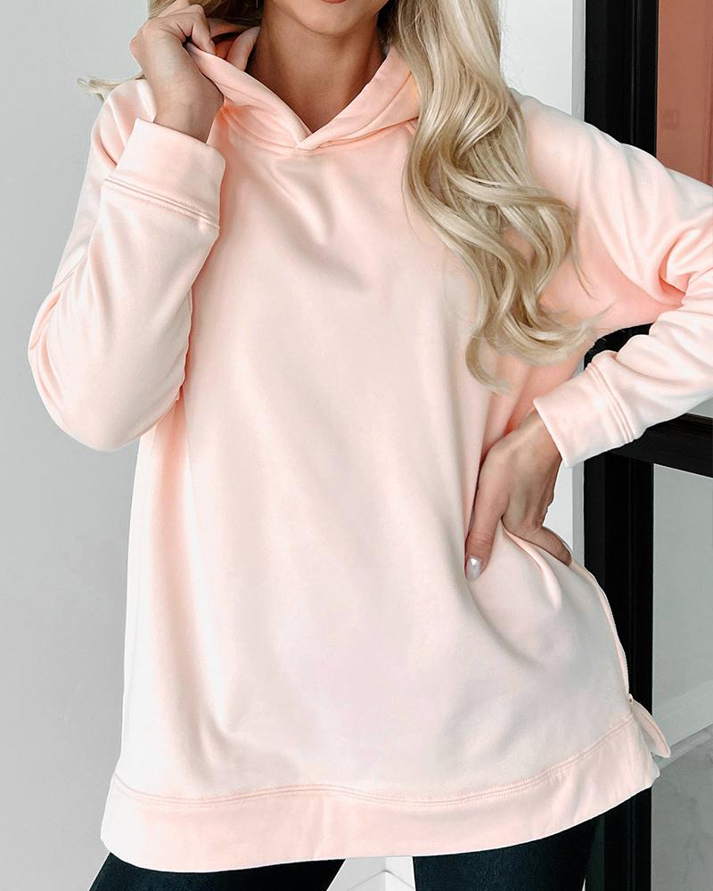 Zipper design Slit Long Sleeve Hoodie