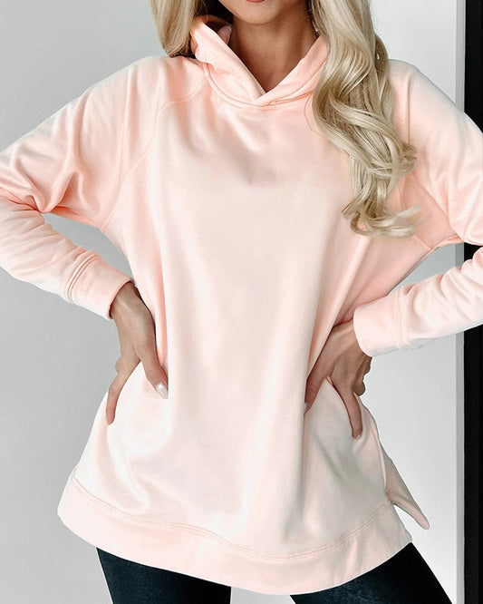 Zipper design Slit Long Sleeve Hoodie