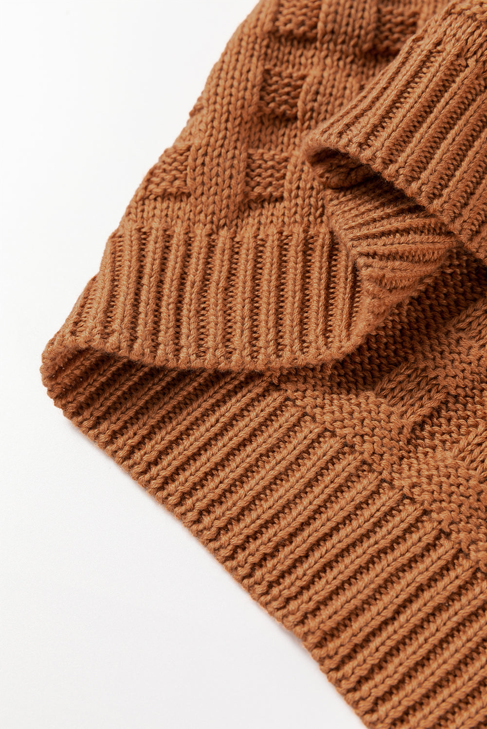 Camel Round Neck Textured Knit Sweater Vest